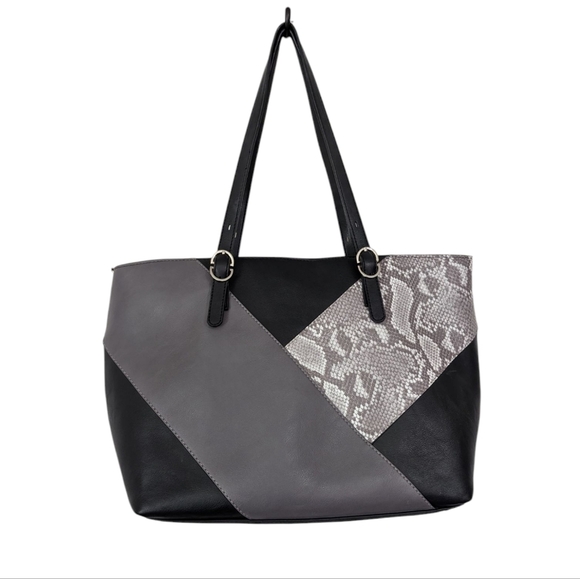 Alfani Faux Leather Snake Print Color Block Large Tote Purse - Picture 1 of 7